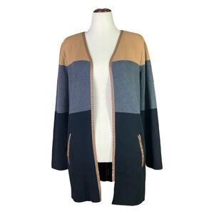 Charter Club Colorblock Open Front Cotton‎ Cardigan Camel Grey Black Medium
